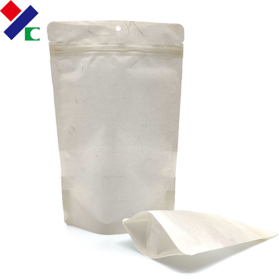200 Microns White Kraft Paper Stand Up Pouch With Window Biodegradable