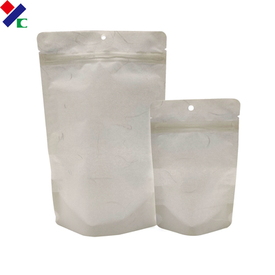 200 Microns White Kraft Paper Stand Up Pouch With Window Biodegradable